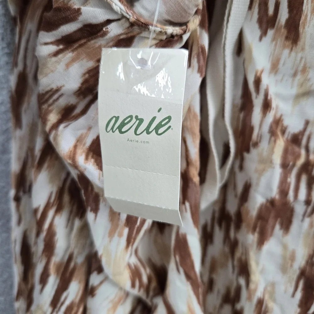 Aerie Women Dress L Brown Geometric Maxi Sundress Cottagecore Strap Sleeveless - Picture 10 of 11